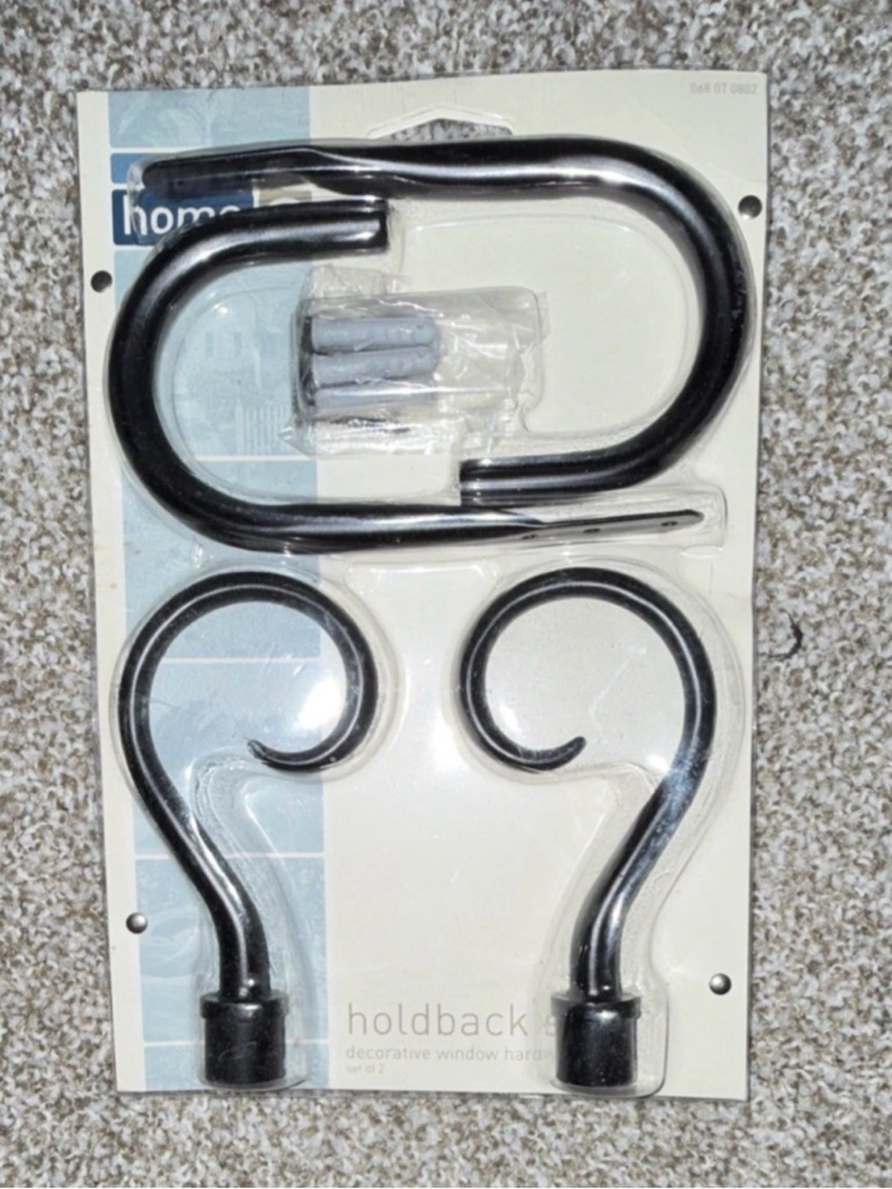 Home Basics Black Decorative Curtain Holdbacks with Curled Hooks - Set of 2
